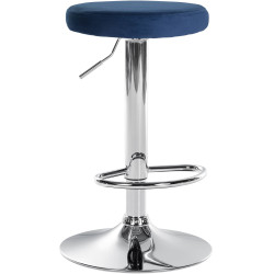Tabouret de bar en velours Ponte, chromé, bleu