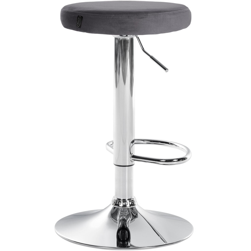 Tabouret de bar en velours Ponte, chromé, gris foncé