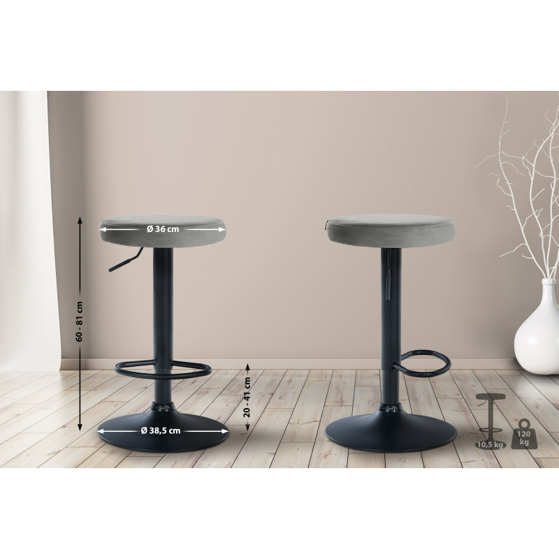 Tabouret de bar en velours Ponte, noir et gris