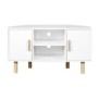 Meuble TV d'angle LILA - 2 portes - Décor mélaminé Blanc - Pieds en bois massif - L90 x P35 x H55 cm