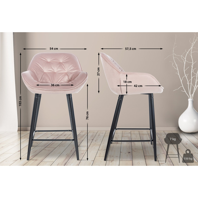 Conjunto de 2 banquetas de bar Gibson 76 em veludo rosa.