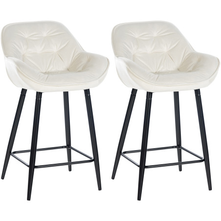 Juego de 2 taburetes de bar Gibson 76 de terciopelo, color crema