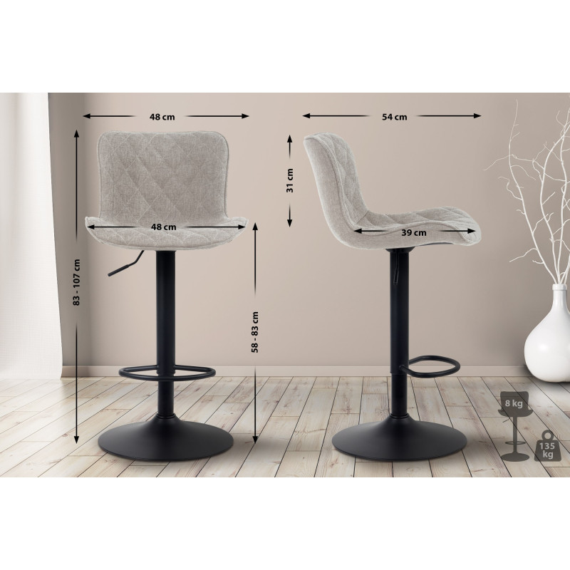 Ensemble de 2 tabourets de bar Emma, tissu taupe