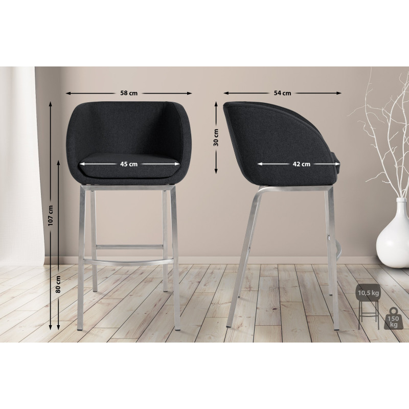 Tabouret de bar Rockhill E, feutre, anthracite