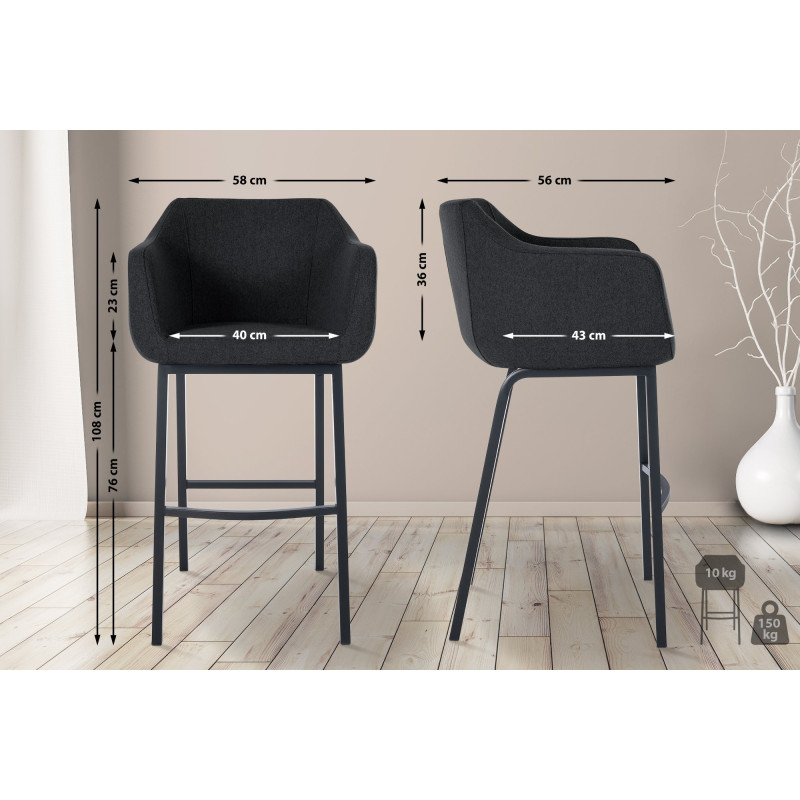 Tabouret de bar Monea B, feutre, anthracite