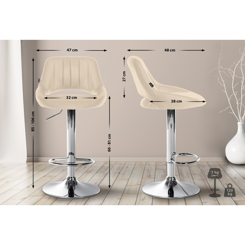 Tabouret de bar Milet, similicuir, chrome, crème