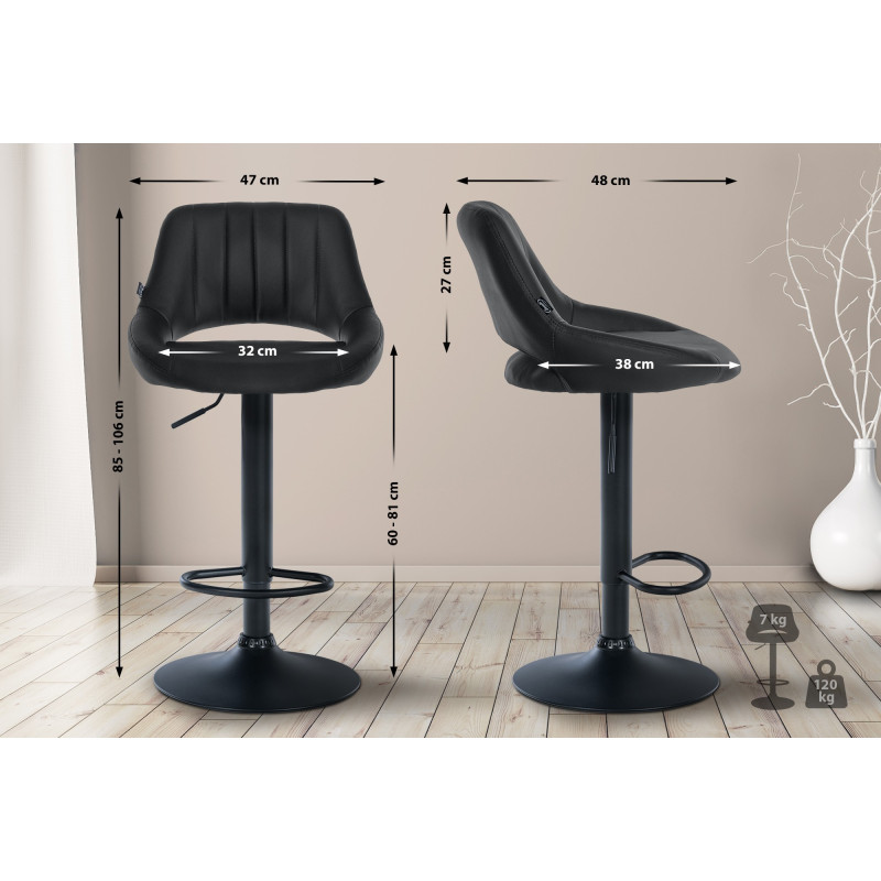 Tabouret de bar Milet, similicuir, noir