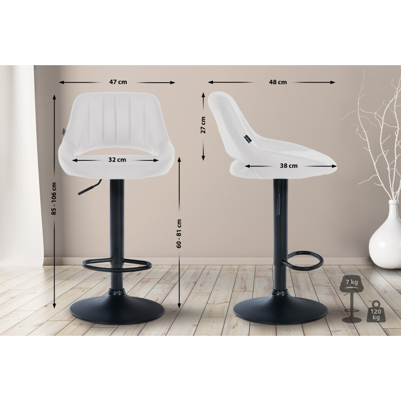 Tabouret de bar Milet, similicuir, noir et blanc