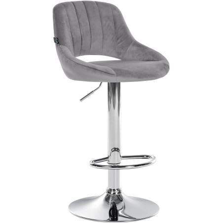Tabouret de bar Milet, velours, chrome, gris foncé