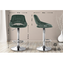 Tabouret de bar Milet, velours, chrome, vert