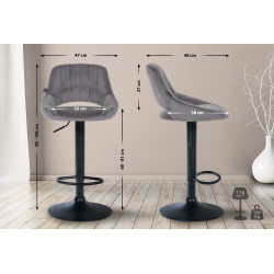 Tabouret de bar Milet, velours, noir/gris foncé