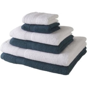 TODAY Lot de 6 serviettes de bain - Bleu et blanc - 100 % coton - 2 Serviettes 30x50 cm, 2 serviettes 50x100 cm et 2 draps 70x13