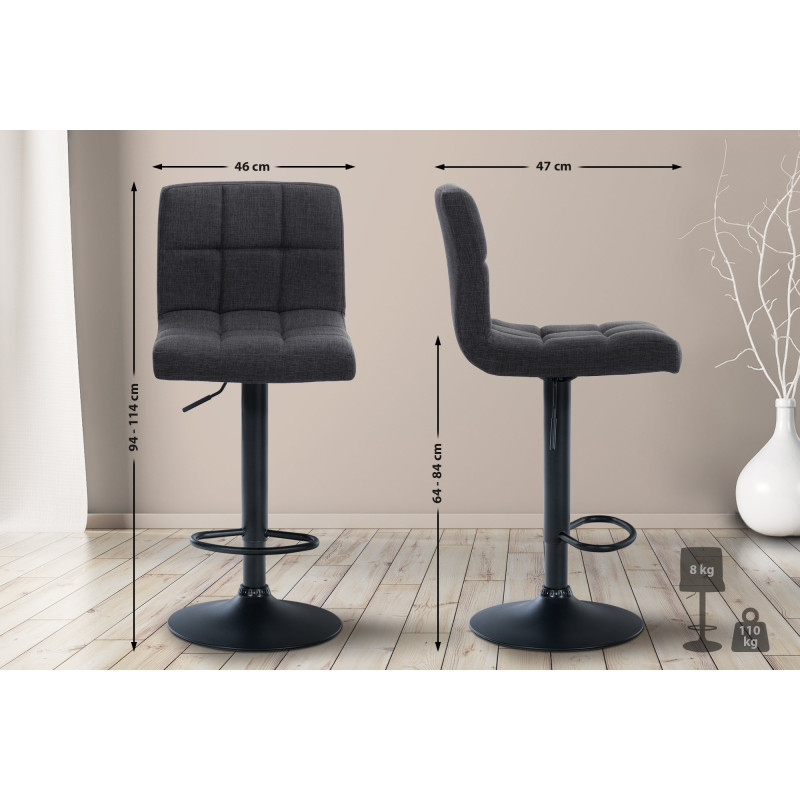 Tabouret de bar Calma, tissu noir/gris foncé