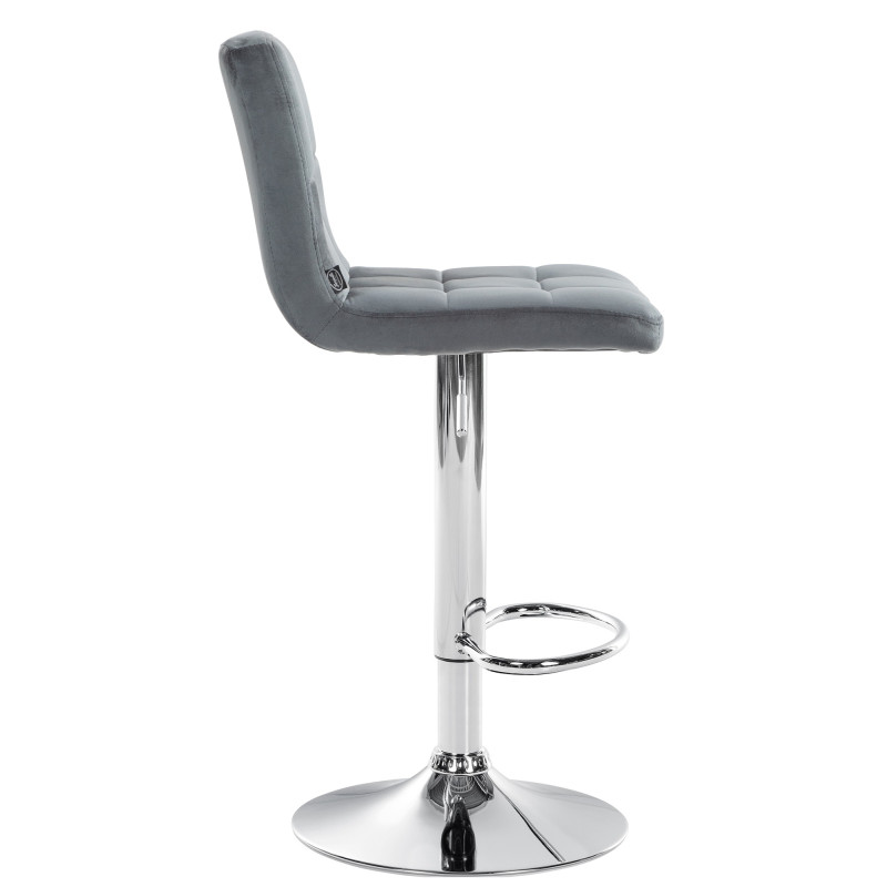 Tabouret de bar Peru, velours, chrome, gris foncé