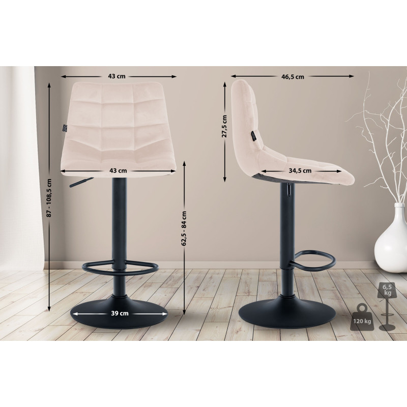 Tabouret de bar Jerry en velours noir et beige