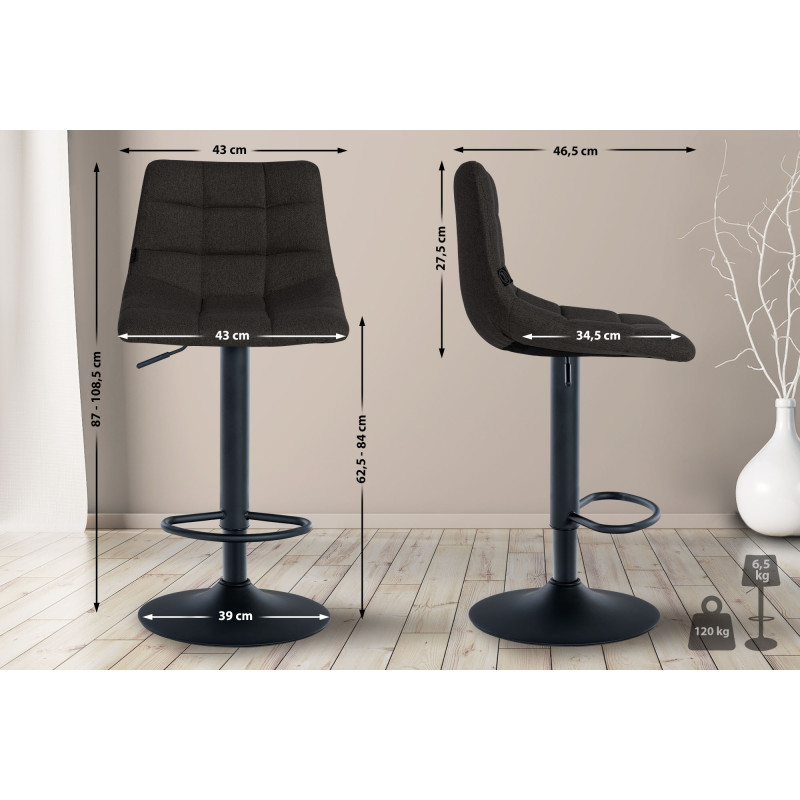 Tabouret de bar Jerry, tissu noir