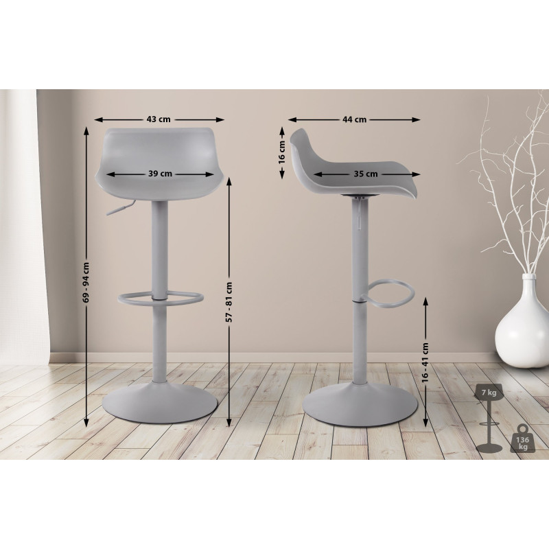 Conjunto de 4 banquetas de bar Aveiro, cinza