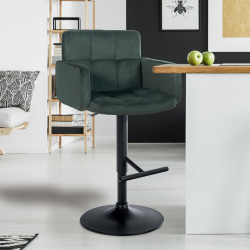 Tabouret de bar en velours Los Angeles, noir/vert foncé