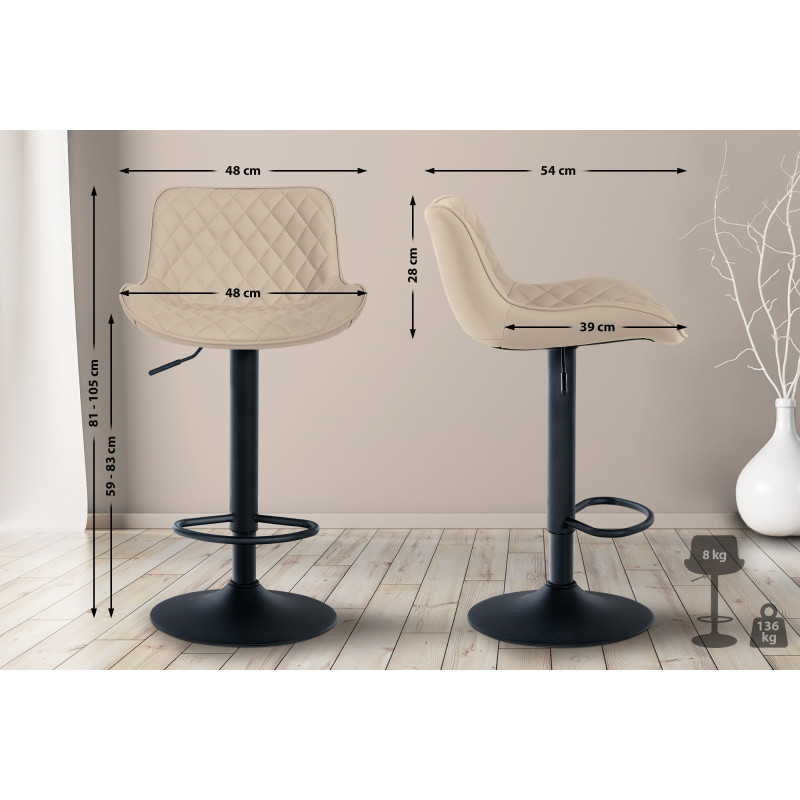 Lot de 2 tabourets de bar Minosa, similicuir, crème