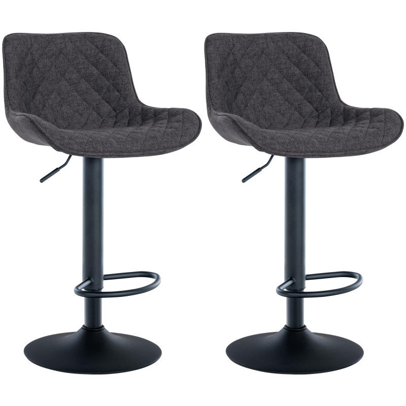 Lot de 2 tabourets de bar Minosa, tissu, noir
