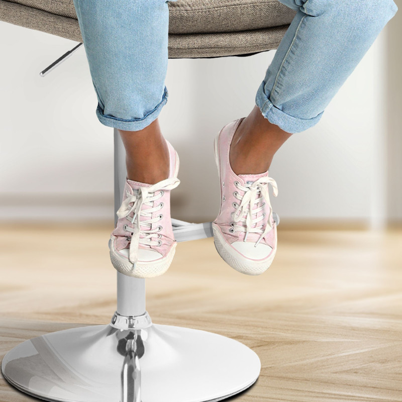 Banqueta de bar Damar, tecido, cromada, taupe