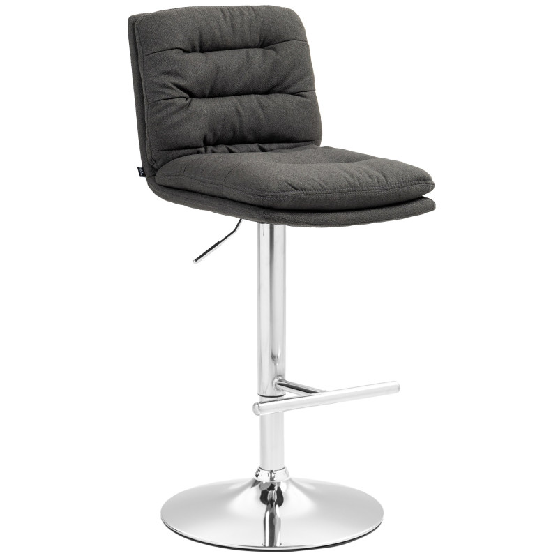 Tabouret de bar Damar, tissu, chrome, gris foncé