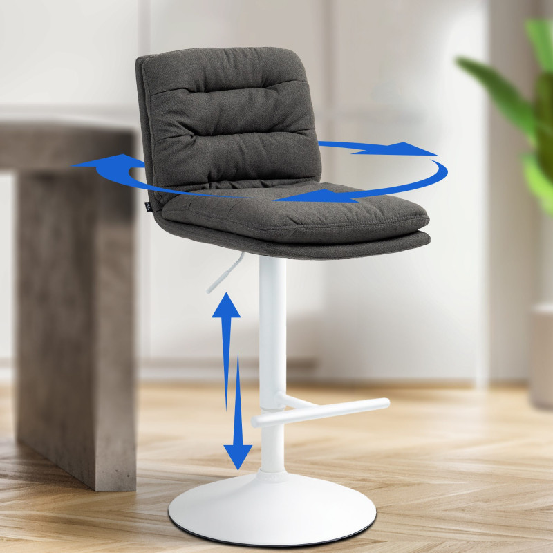 Tabouret de bar Damar, tissu blanc/gris foncé