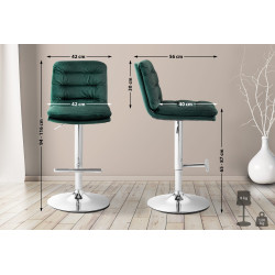 Tabouret de bar Damar, velours, chrome, vert