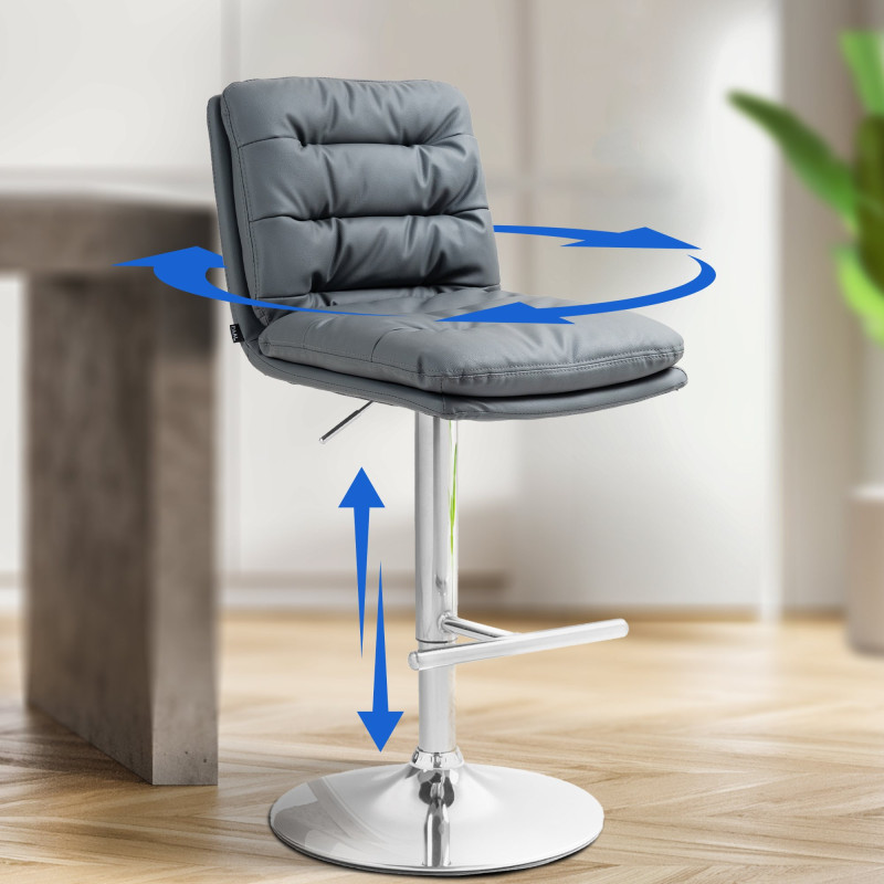 Tabouret de bar Damar, similicuir, gris chromé