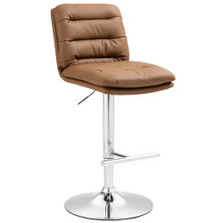 Tabouret de bar Damar, similicuir, chromé, marron clair