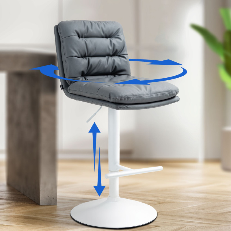 Tabouret de bar Damar, similicuir, blanc/gris