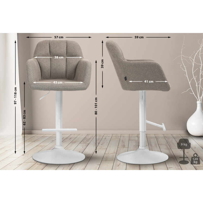 Tabouret de bar Natoma, tissu, blanc/taupe