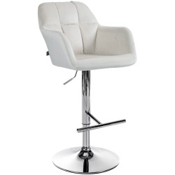 Tabouret de bar Natoma en velours, chromé, crème