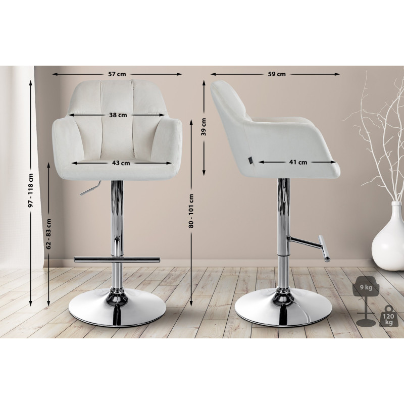 Tabouret de bar Natoma en velours, chromé, crème