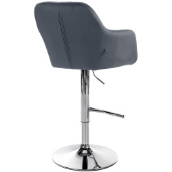 Tabouret de bar Natoma, velours, chrome, gris foncé