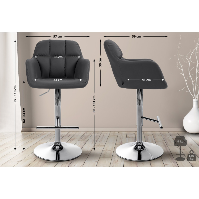 Tabouret de bar Natoma, similicuir, chrome, noir