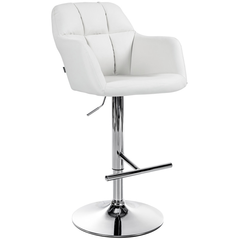 Tabouret de bar Natoma, similicuir, chrome, blanc