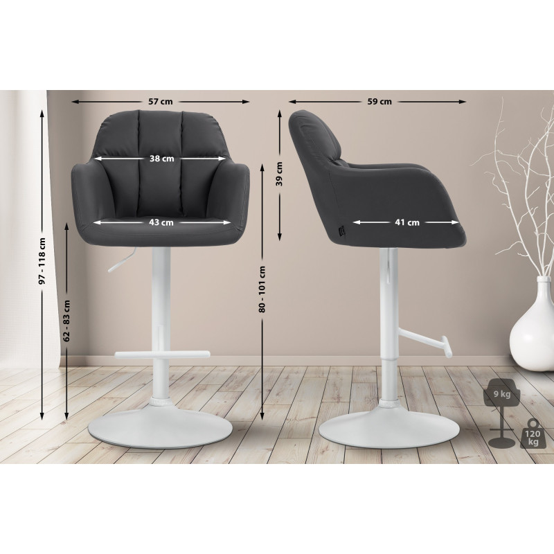 Tabouret de bar Natoma, similicuir, blanc/noir