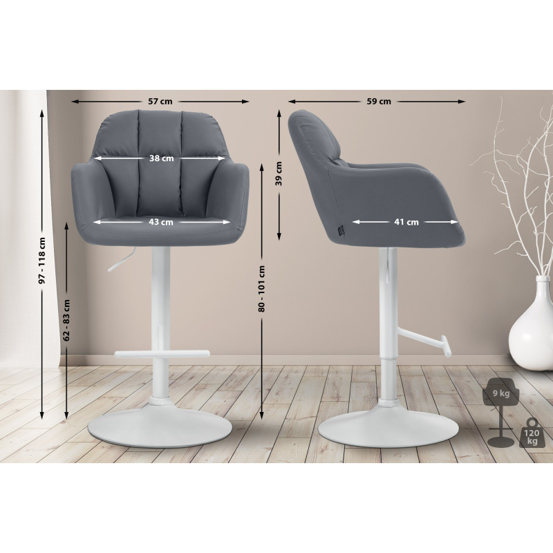 Tabouret de bar Natoma, similicuir, blanc/gris