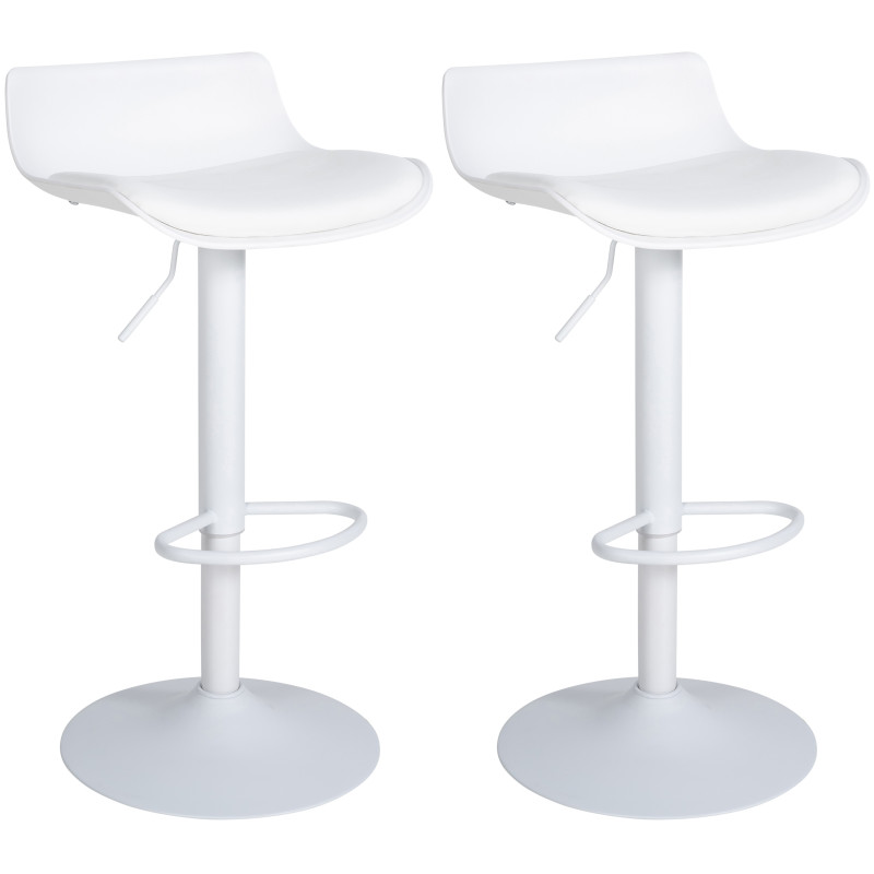 Juego de 2 taburetes de bar Aveiro, piel sintética, blancos