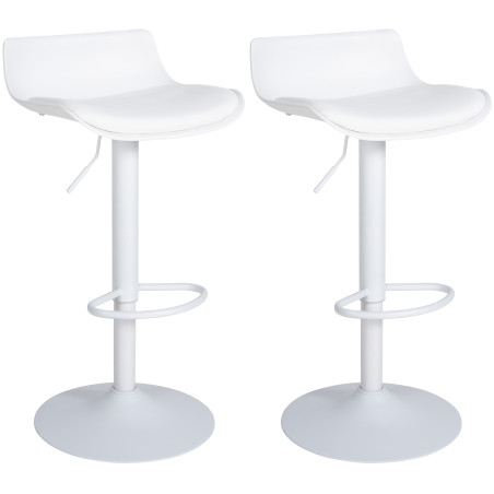 Lot de 2 tabourets de bar Aveiro, similicuir, blancs