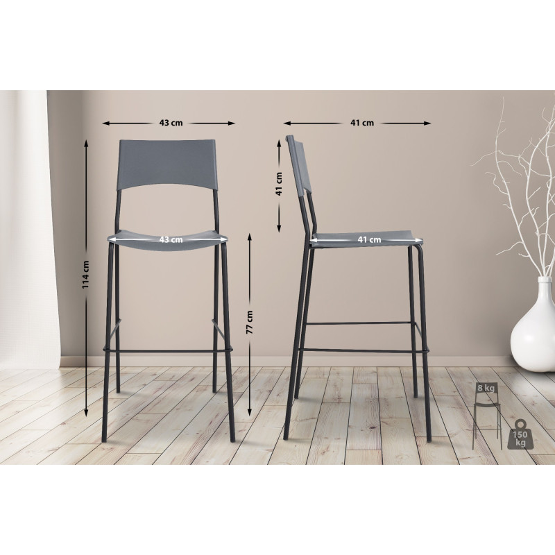 Tabouret de bar Genoa, noir et gris