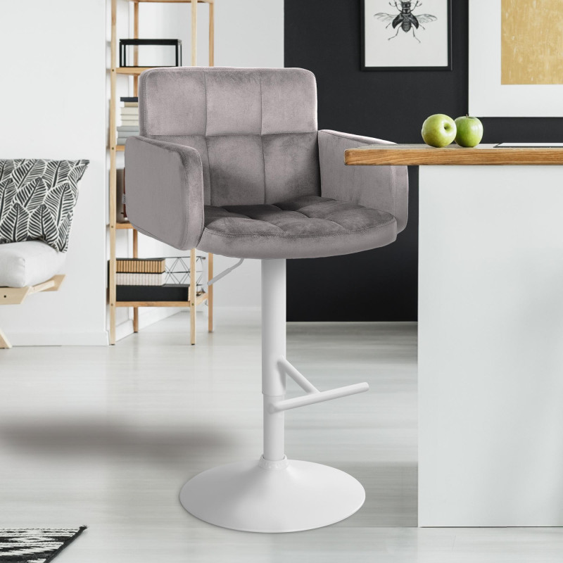 Tabouret de bar en velours Los Angeles, blanc/gris
