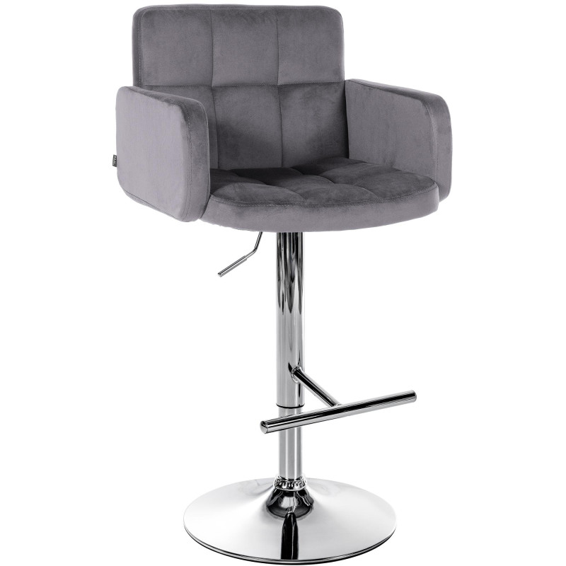 Tabouret de bar Los Angeles, velours, chrome, gris foncé