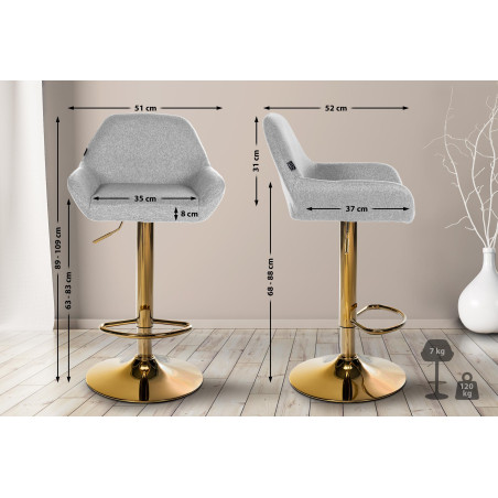 Sgabello da bar Braga Gold in tessuto grigio