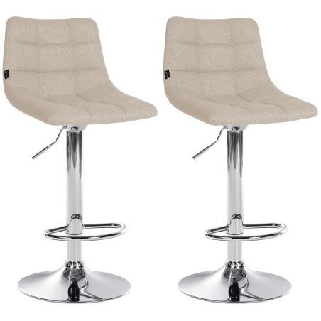 Ensemble de 2 tabourets de bar Jerry, tissu, chrome et crème