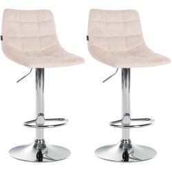 Ensemble de 2 tabourets de bar Jerry, velours, chrome, beige