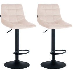 Ensemble de 2 tabourets de bar Jerry en velours, noir et beige
