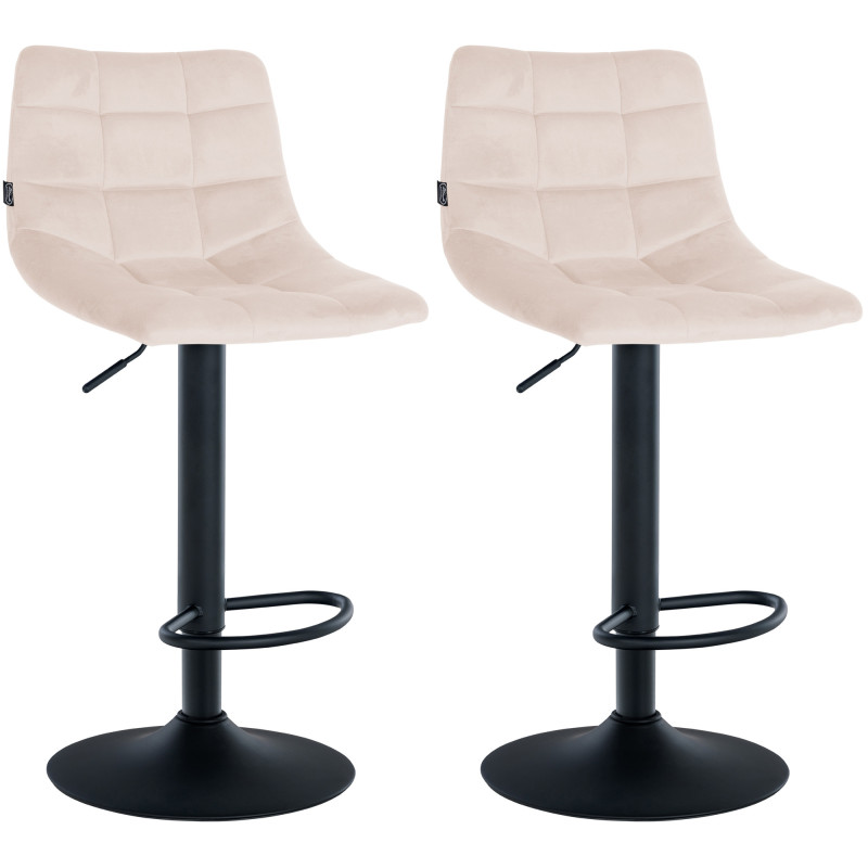 Ensemble de 2 tabourets de bar Jerry en velours, noir et beige
