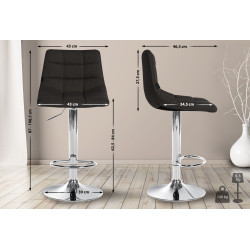 Ensemble de 2 tabourets de bar Jerry, tissu, chrome, noir